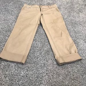 Khaki Cropped Distressed Chinos